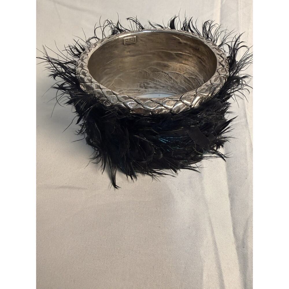 Giovanni Raspini Feather Trim Bowl Italy Silver Tone Hammered Decor ART 7349